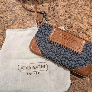 Coach Signature Brown and Blue Wristlet